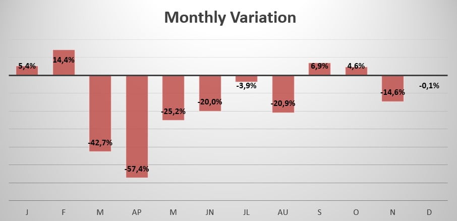 USA monthly sales variation 2020