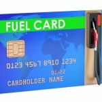 Fuel card with gas pump nozzle, 3D rendering